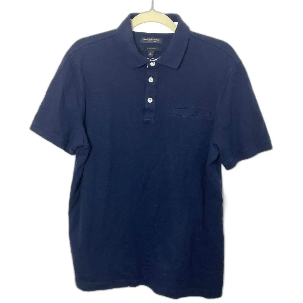 Banana Republic Blue Cotton Polo Shirt Mens Standard Fit Short Sleeve Classic L